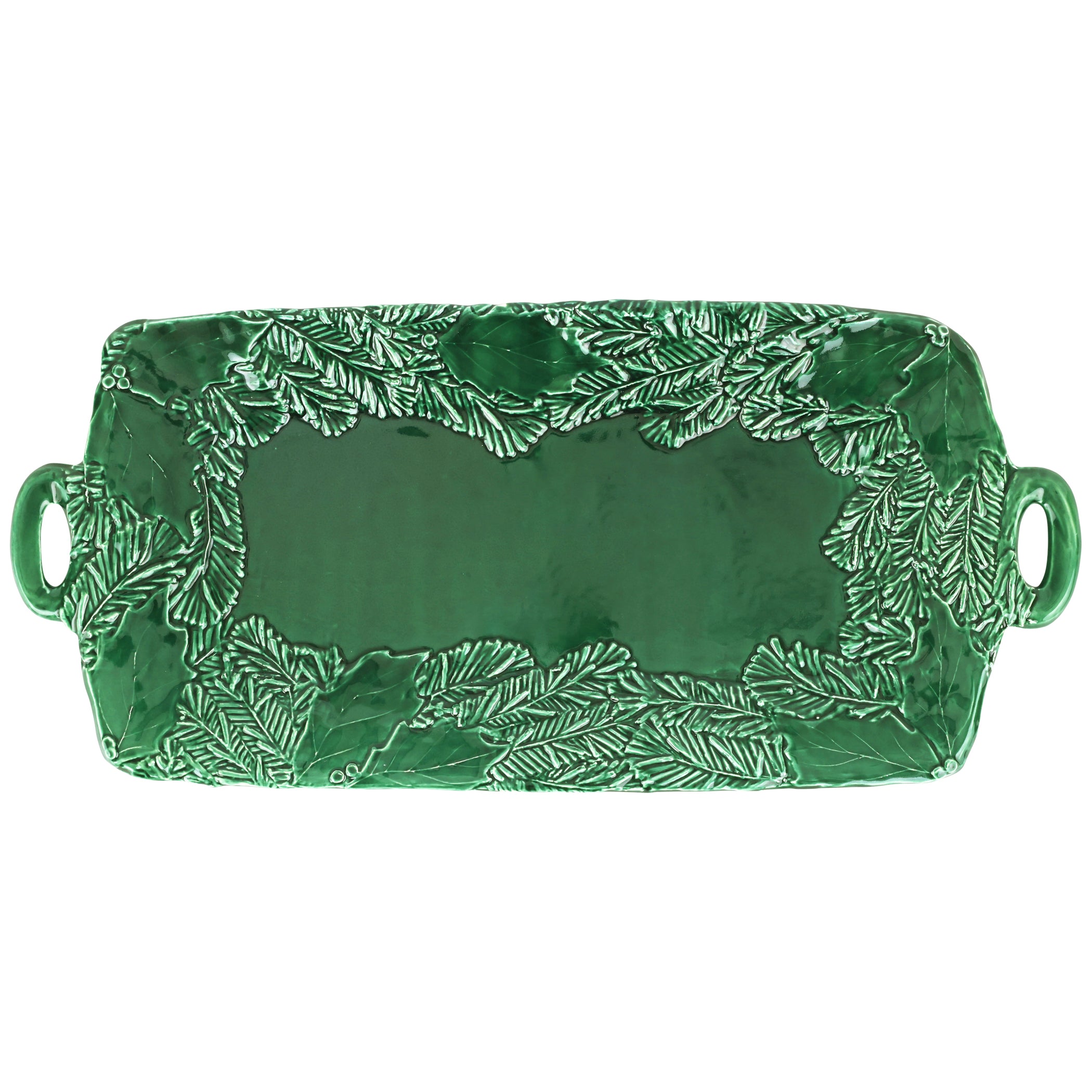 Lastra Holiday Green Figural Handled Rectangular Platter
