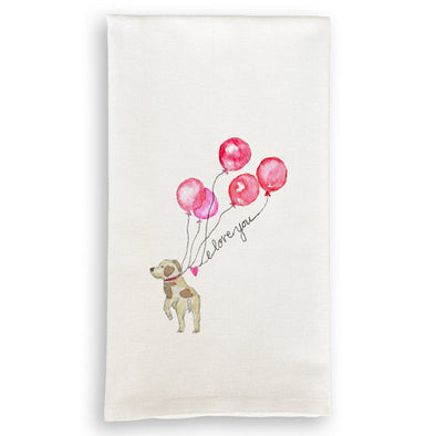 Dog with Balloons Dish Towel