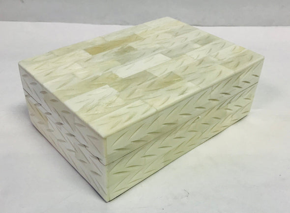White bone box with Herringbone Design