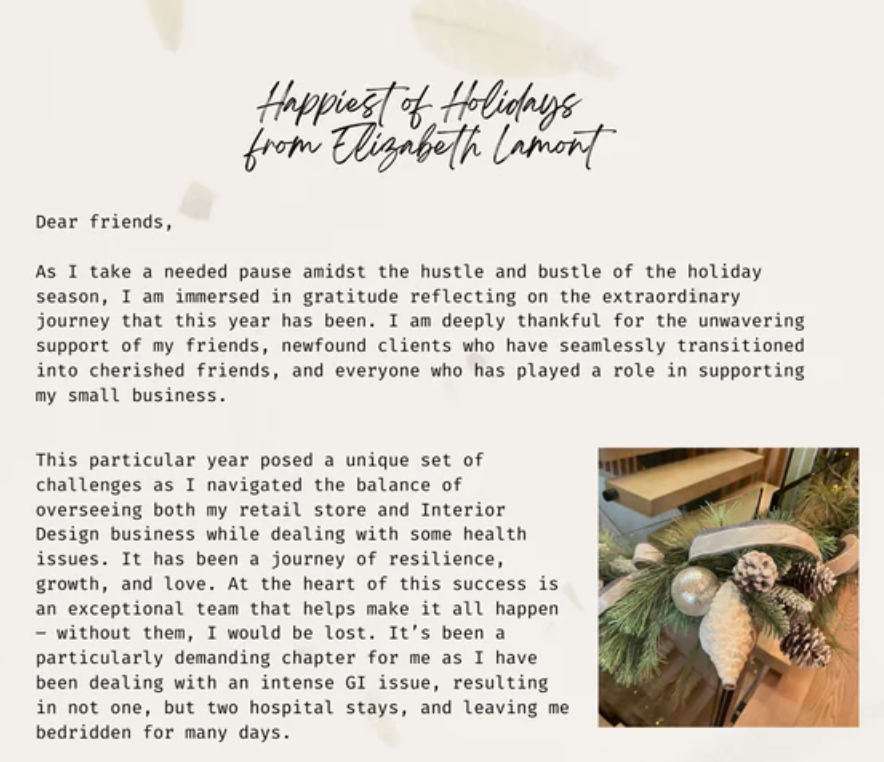 Happiest of Holidays from Elizabeth Lamont