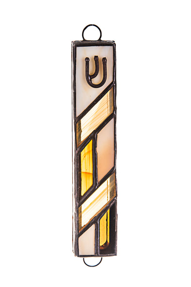 Mezuzah Stained Glass Ivory/Tan