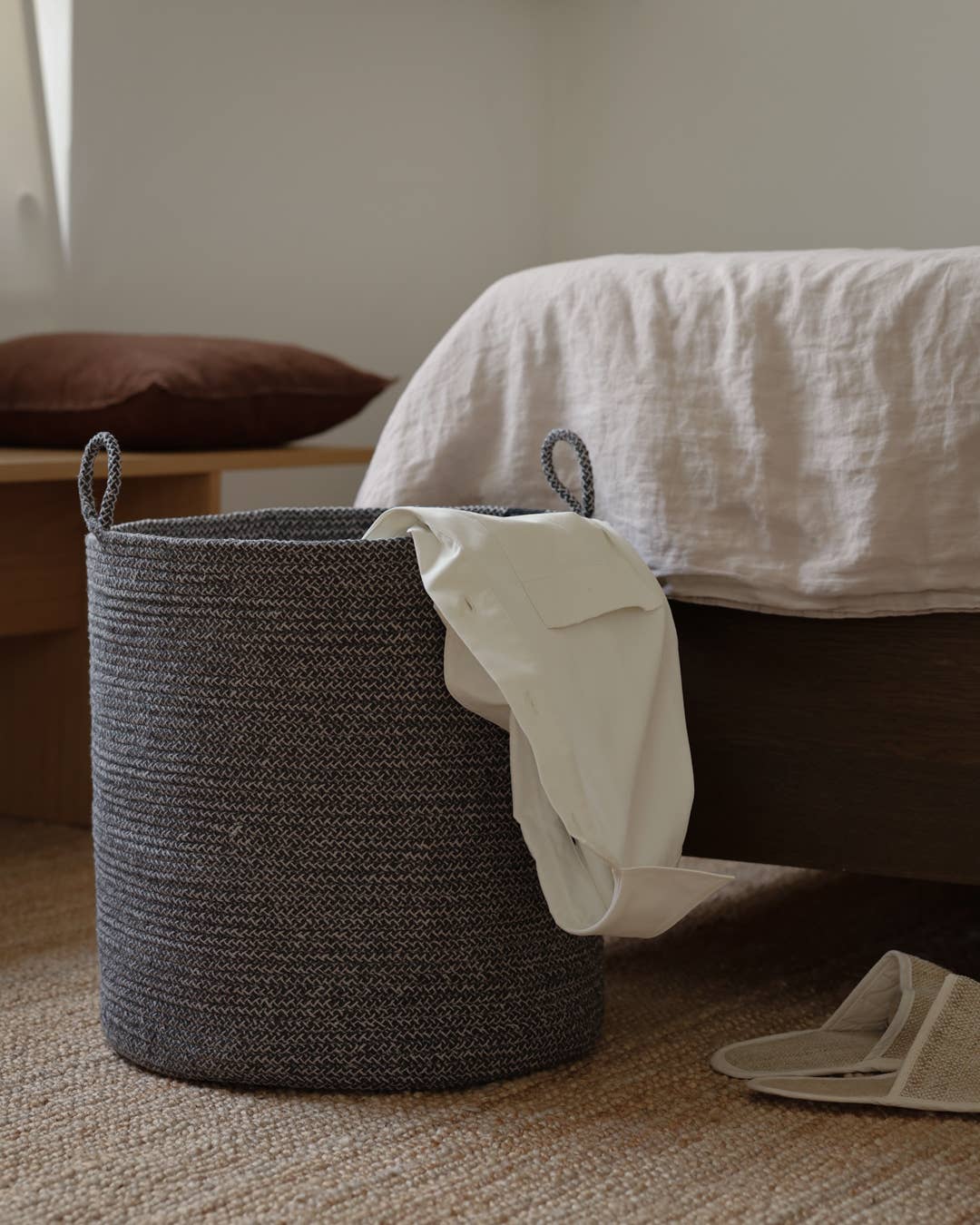 Woven Cotton Rope Storage Basket with Handles | Loops Large: Green Melange