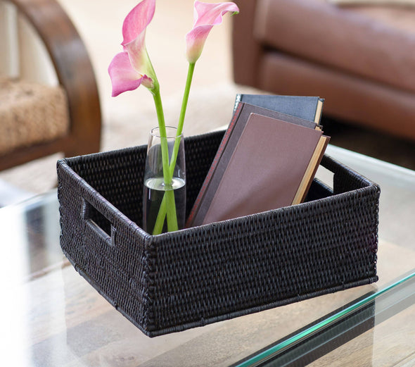 Artifacts Rattan™ Rectangular Basket with Cutout Handles: Honey Brown