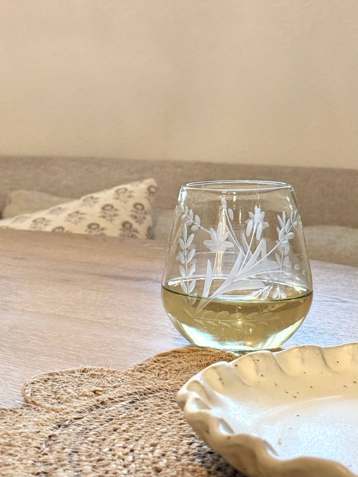 Hand-etched Blown Oval Glass