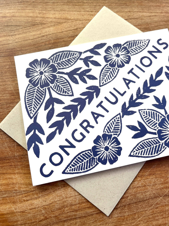 Congratulations Blue Floral Greeting Card