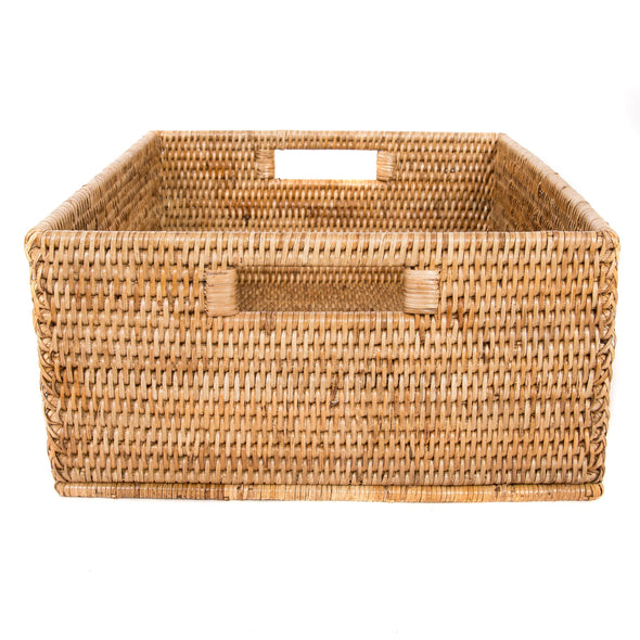 Artifacts Rattan™ Rectangular Basket with Cutout Handles: Honey Brown