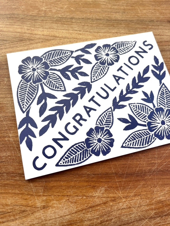 Congratulations Blue Floral Greeting Card