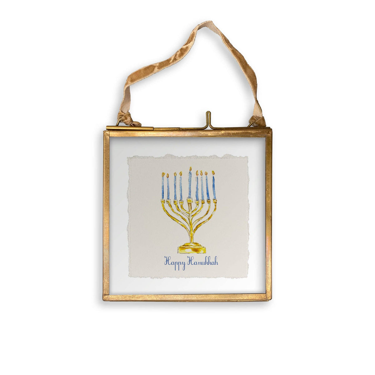 Menorah with Happy Hanukkah: White Square Pillow / Remove Words / -