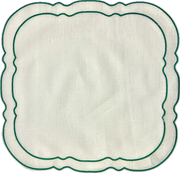Scalloped Square Placemat White/Green (Set of 2)