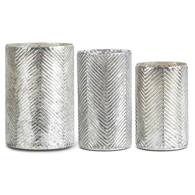 Herringbone Embossed Silver Mercury Glass Vase