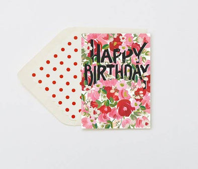 Happy Birthday with Red and Pink Flowers Greeting Card