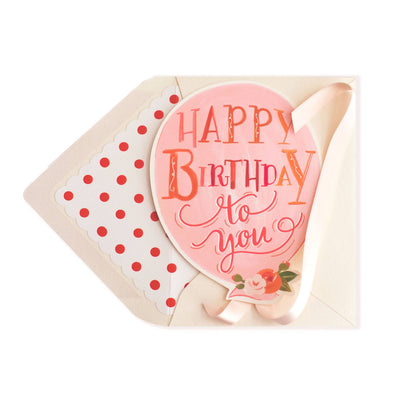 Happy Birthday Balloon with Ribbon Greeting Card