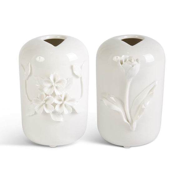 Ceramic Vase w/Raised Flowers