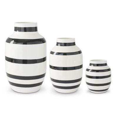 White & Black Striped Ceramic Vases