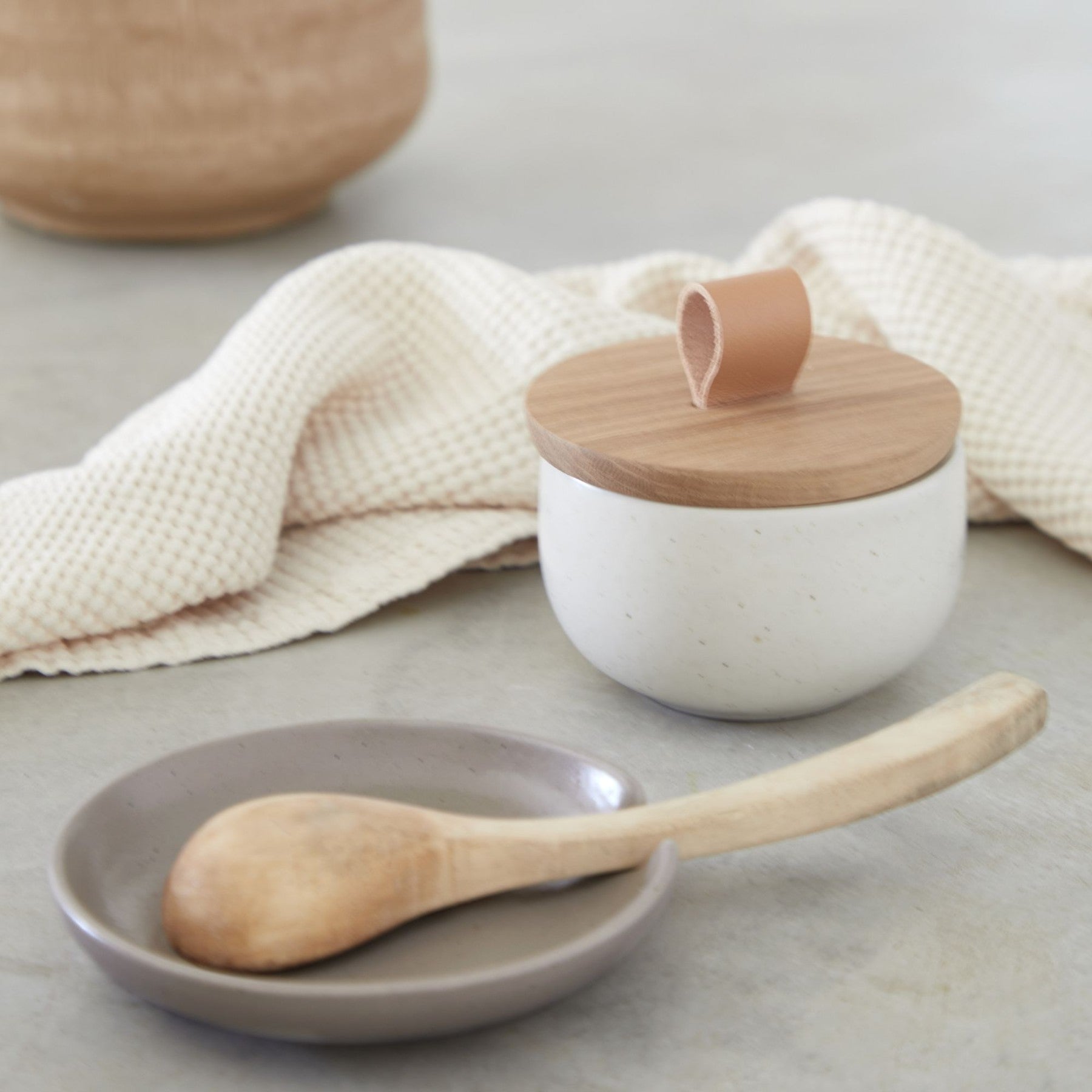 Pacifica Salt Cellar with Wood Lid Tabletop Casafina   