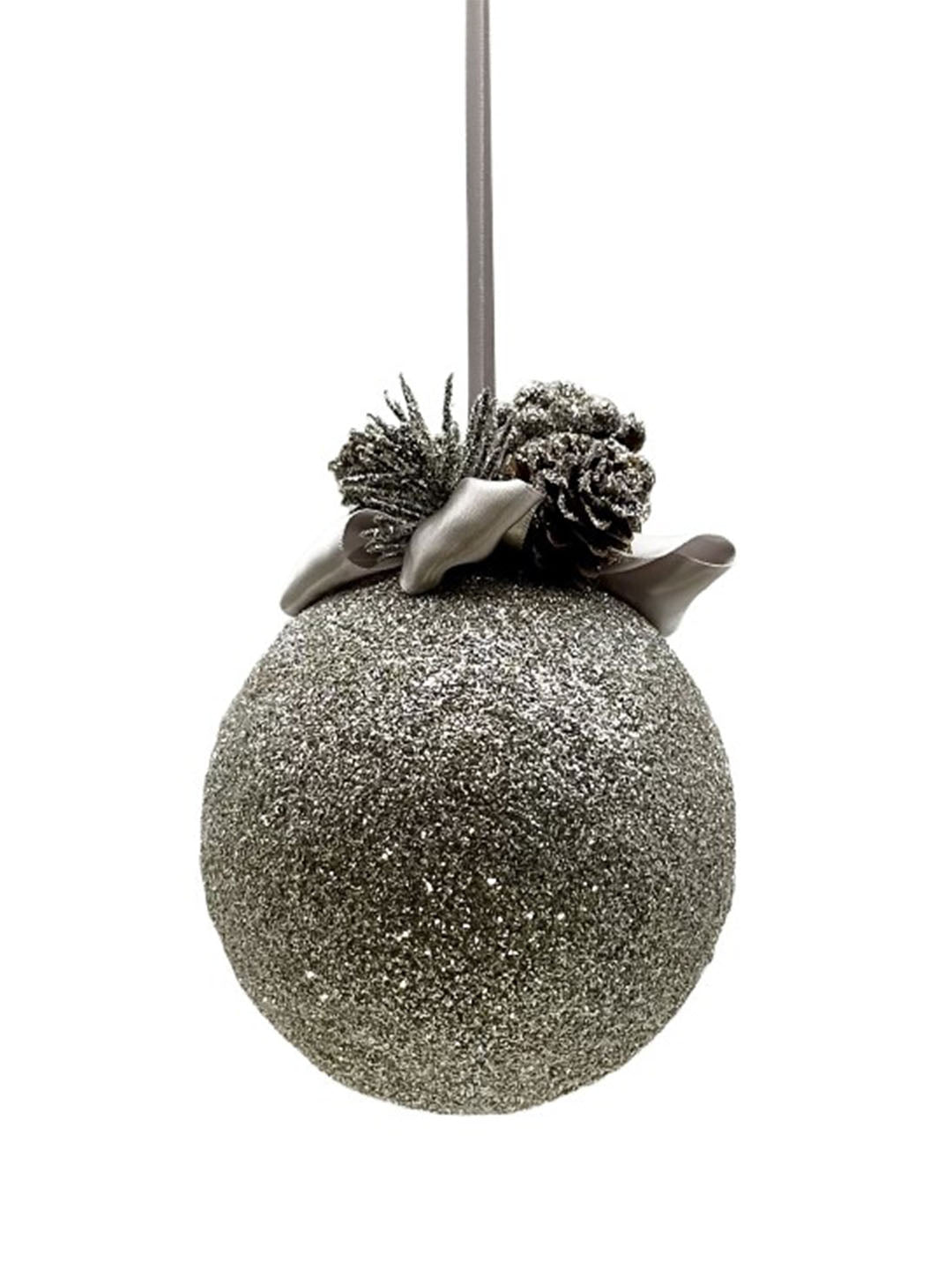 Bauble Ornament with Pine Cones Silver