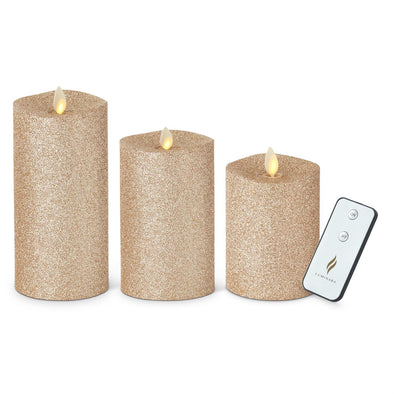 Champagne Glittered Wax Indoor Pillar