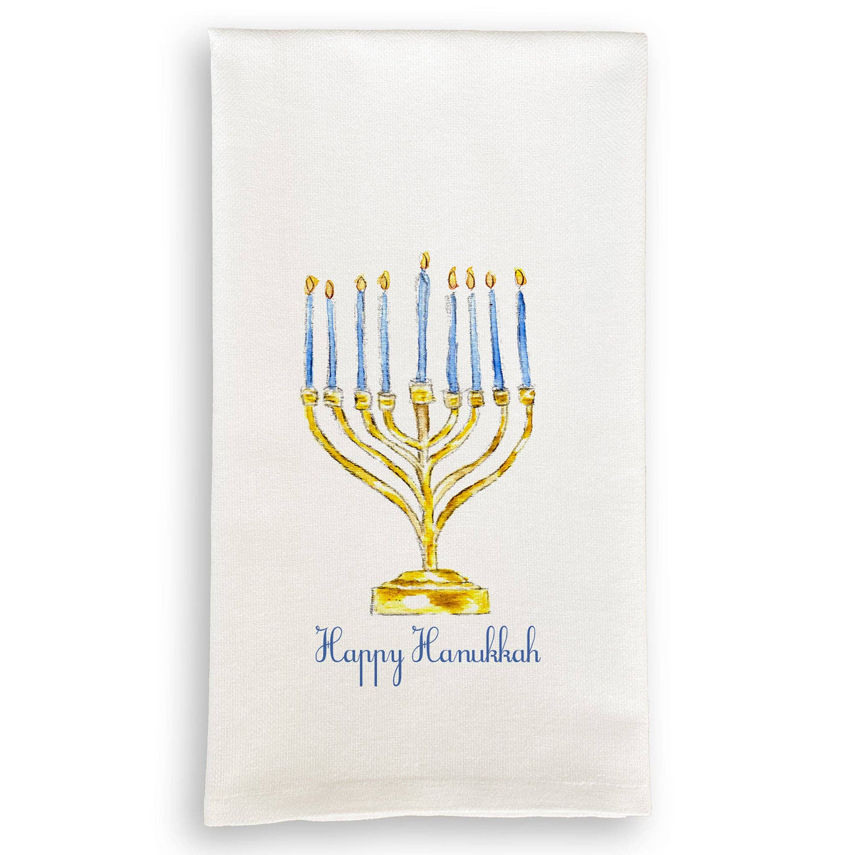 Menorah with Happy Hanukkah: White Square Pillow / Remove Words / -