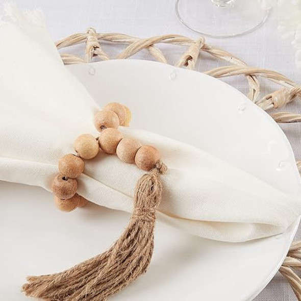 Wood Bead Tassel Napkin Ring
