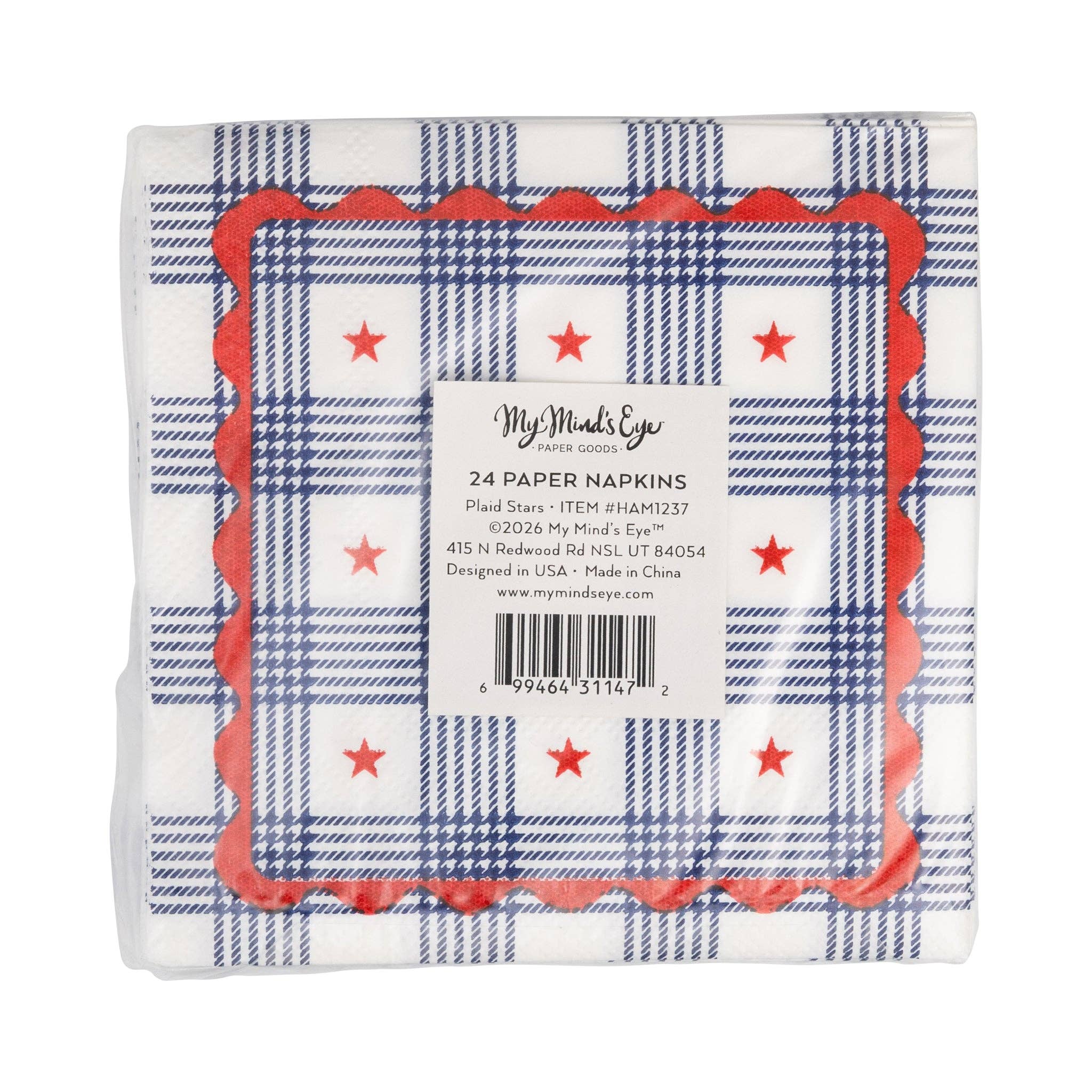 Plaid Stars Paper Cocktail Napkin
