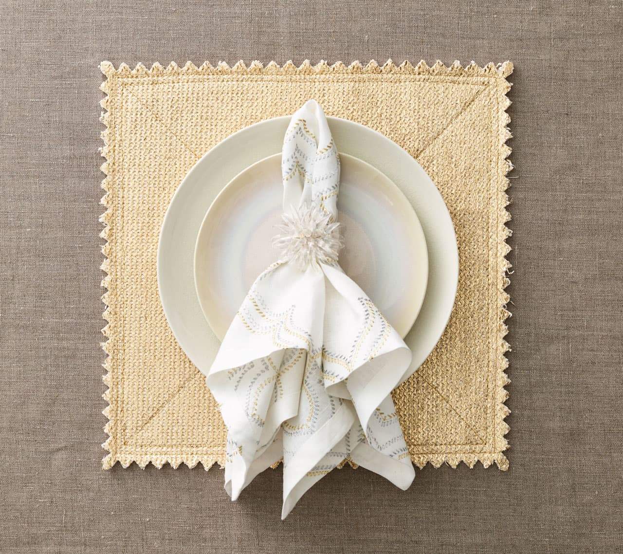 Stamped Reversible Placemat in Sliver & Gold - Kim Seybert, Inc.