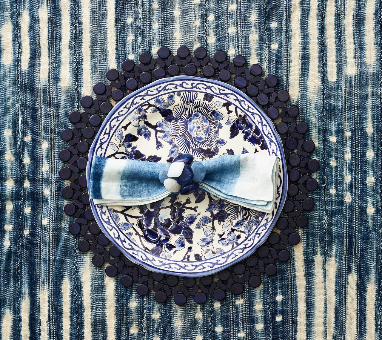 Round Bamboo Placemat in Navy Blue - Kim Seybert, Inc.