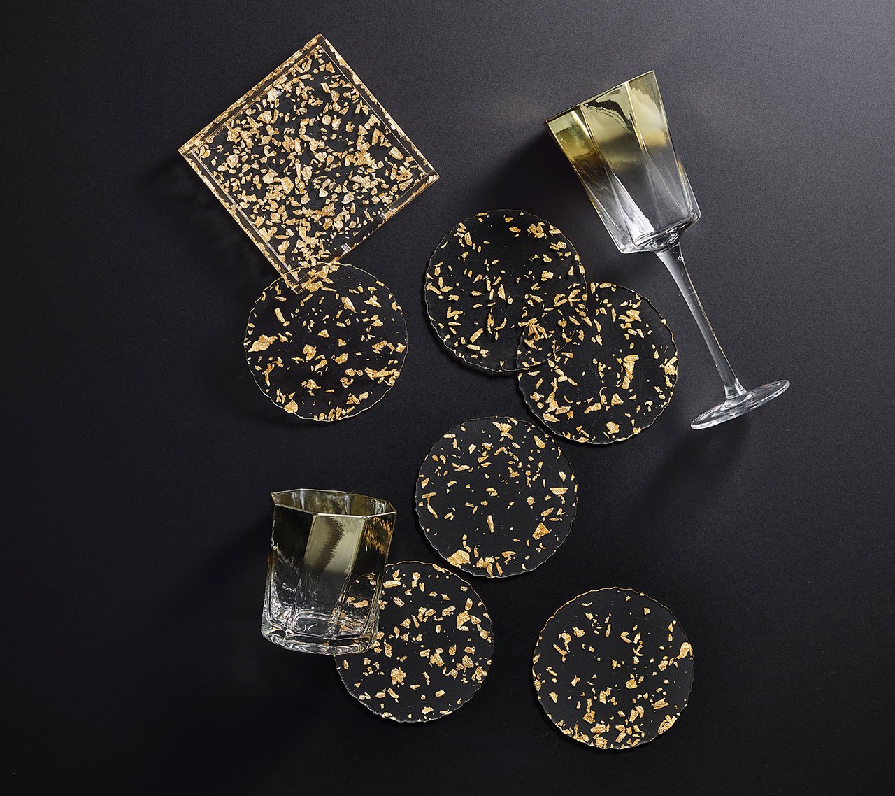 Stardust Drink Coasters in Clear & Gold