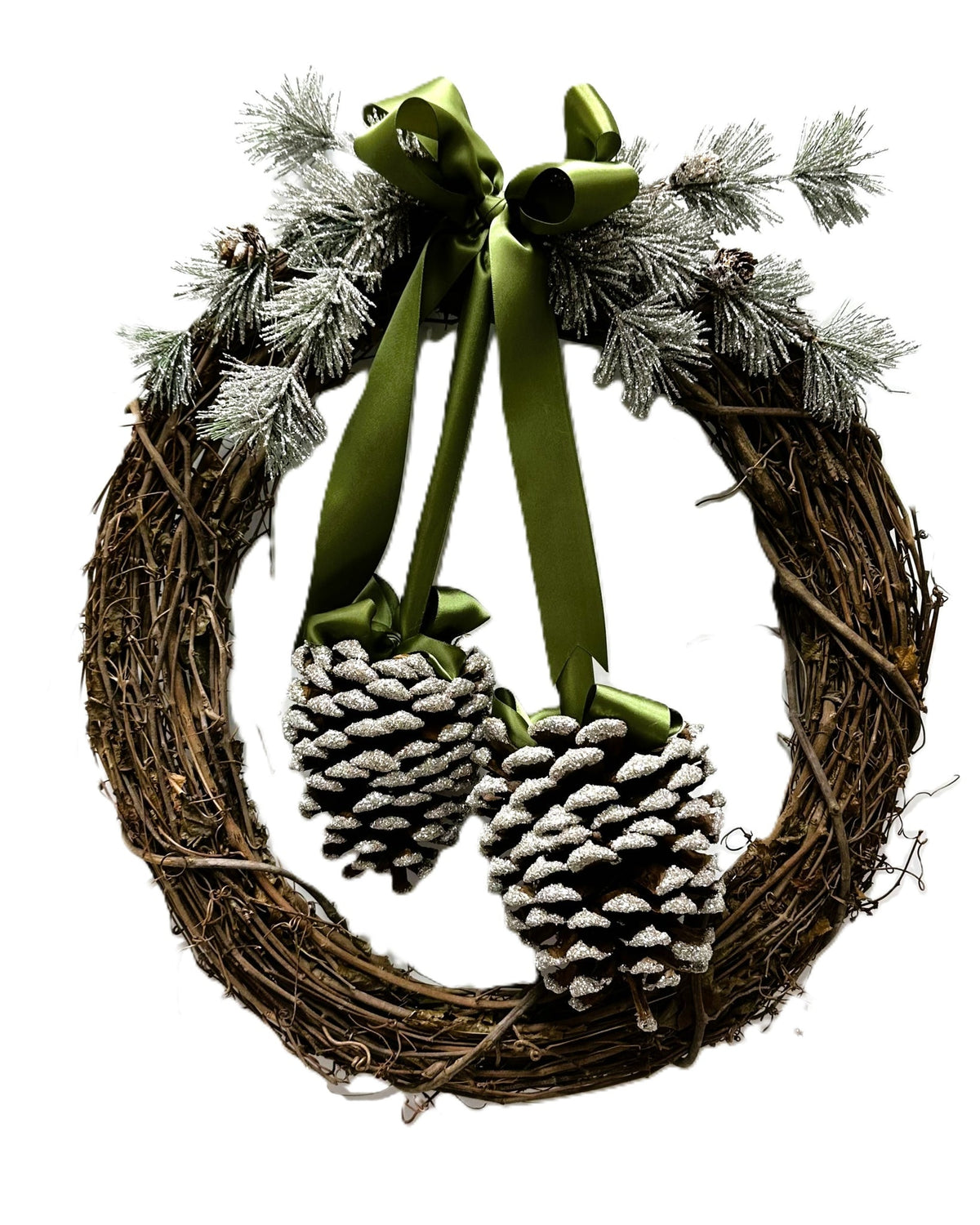 Twig Wreath 18" with Double Hanging Pinecones
