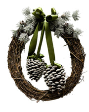 Twig Wreath 18" with Double Hanging Pinecones