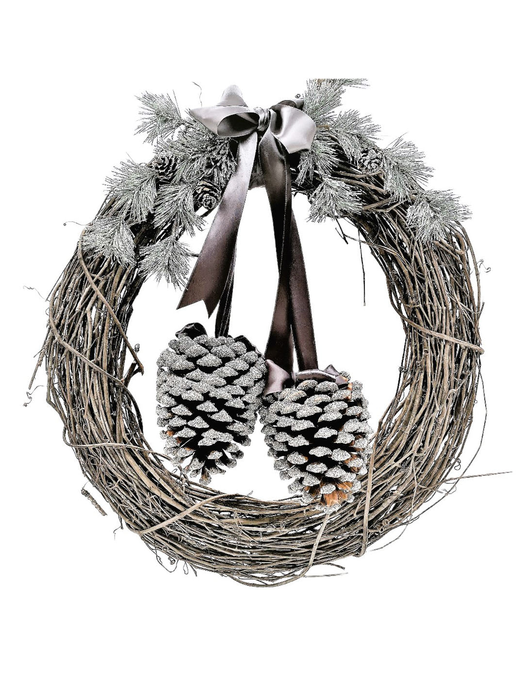 Twig Wreath 18" with Pinecones Silver