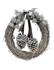 Twig Wreath 18" with Pinecones Silver