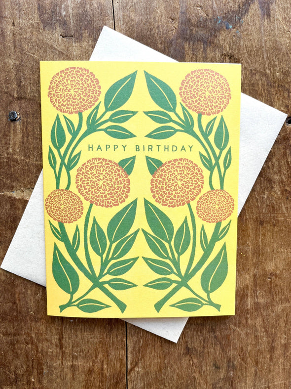 Happy Birthday Yellow Floral Block Greeting Card