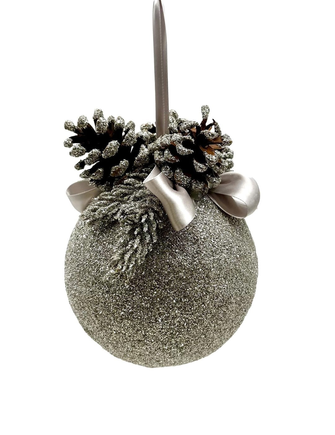 Bauble Ornament with Pine Cones Silver