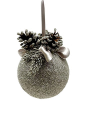 Bauble Ornament with Pine Cones Silver