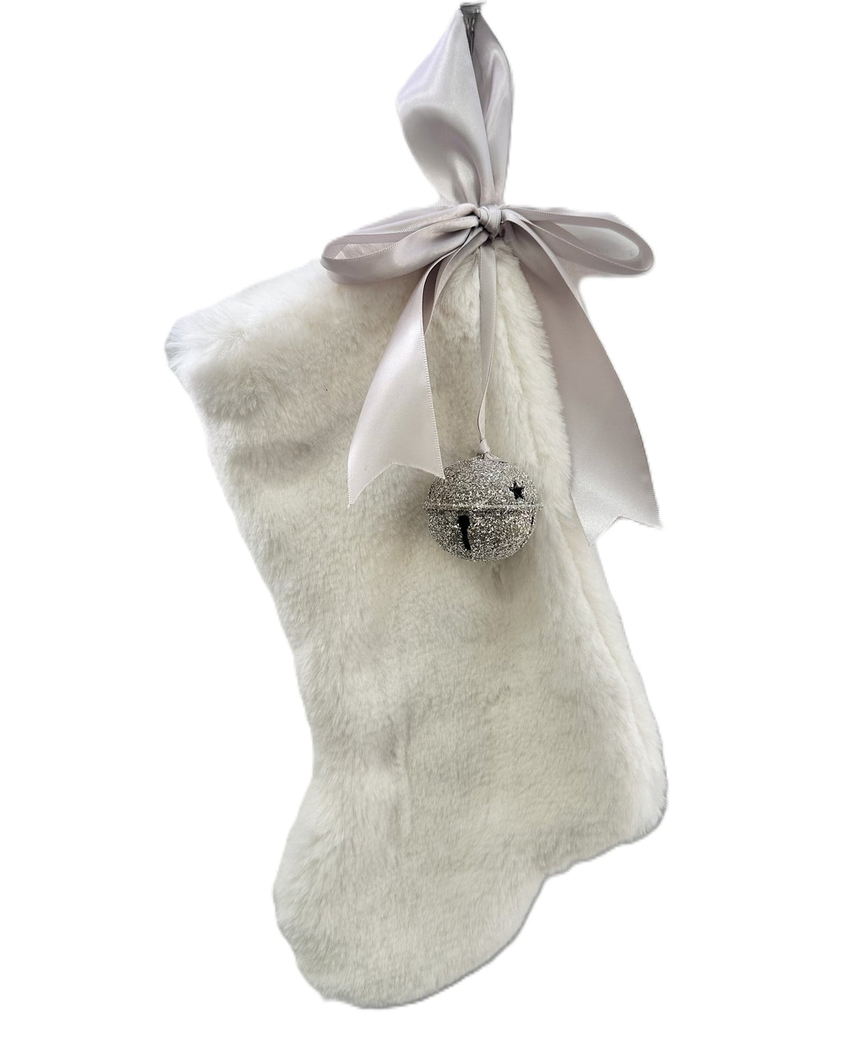 Stocking with Jingle Bell (Gold) -Small, Ivory Fur