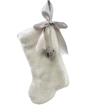 Stocking with Jingle Bell (Gold) -Small, Ivory Fur