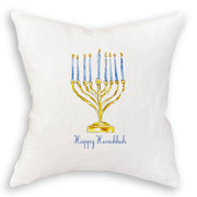 Menorah with Happy Hanukkah: White Square Pillow / Remove Words / -