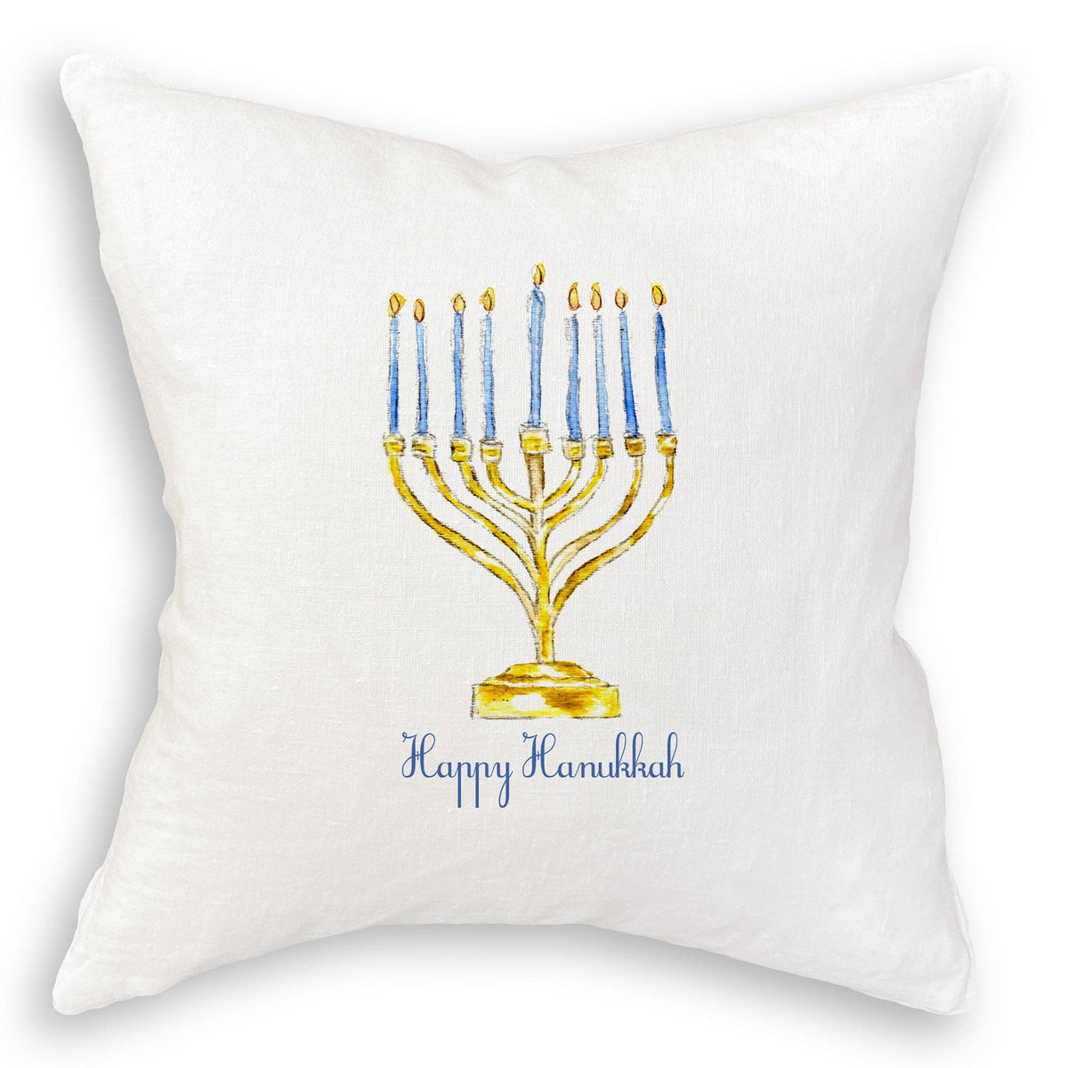 Menorah with Happy Hanukkah: White Square Pillow / Remove Words / -