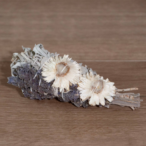 Lavender Strawflower and White Sage Smudge Wand