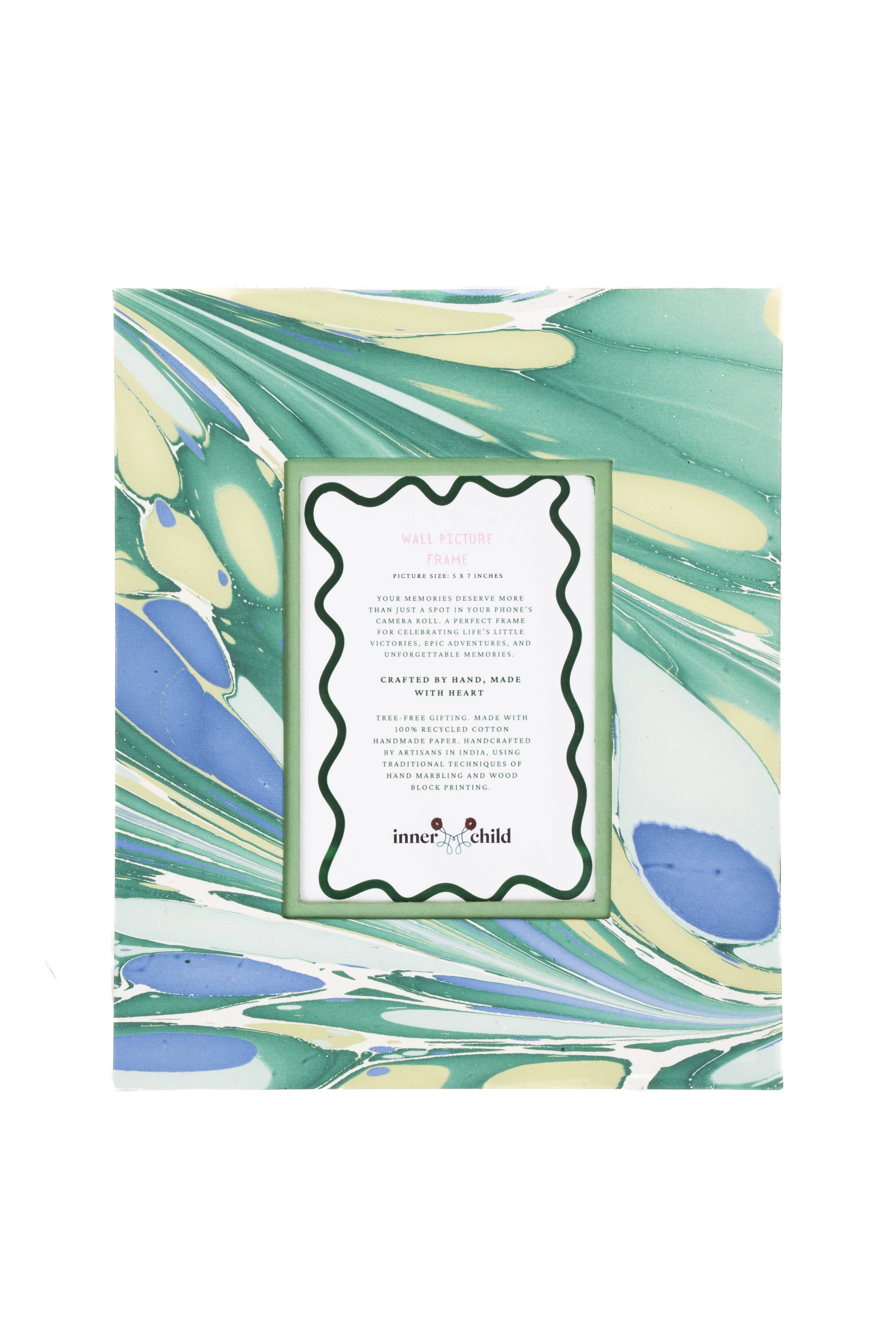 Hand-Marbled Green & Blue Picture Frame