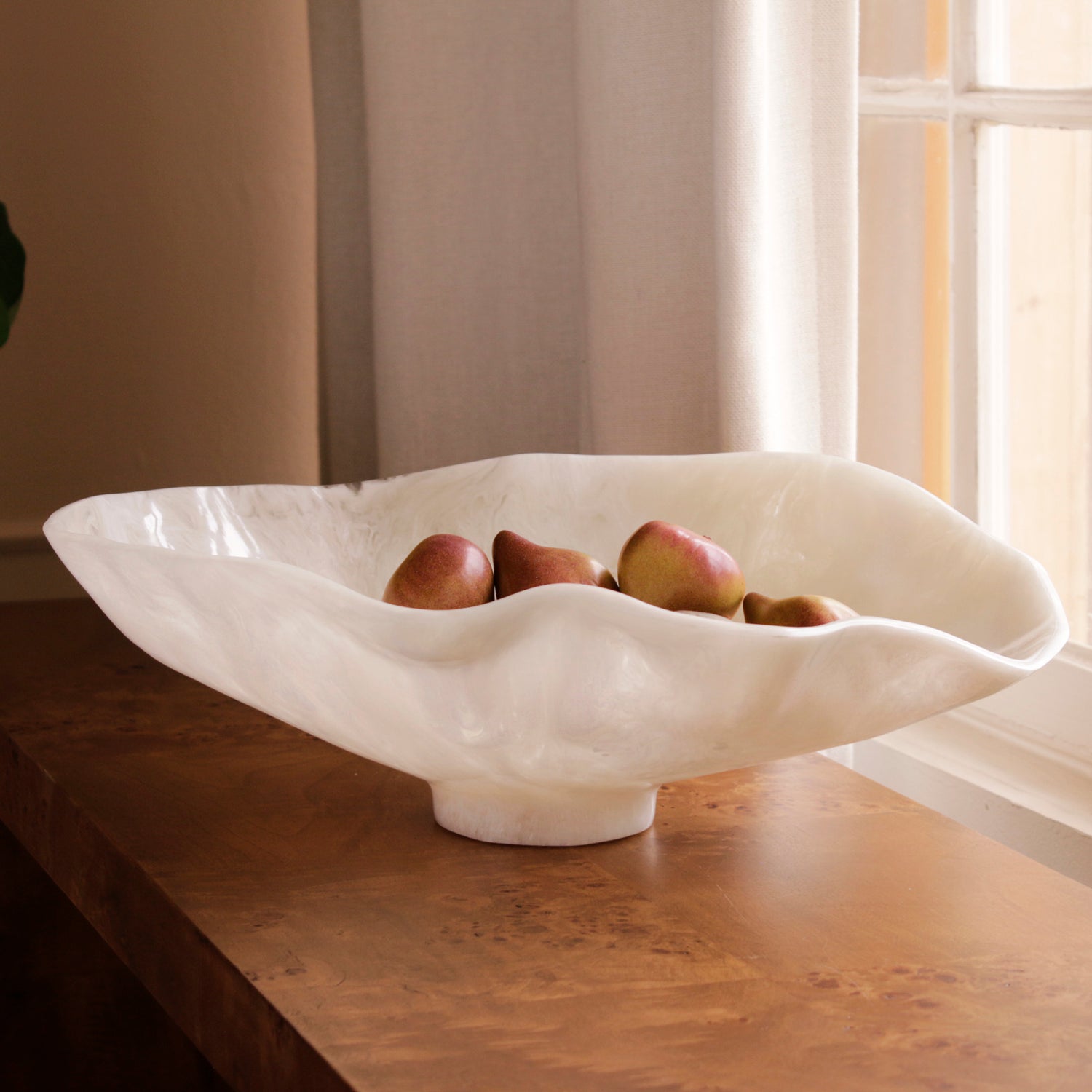 Alabaster Large Oval Bowl White Swirl