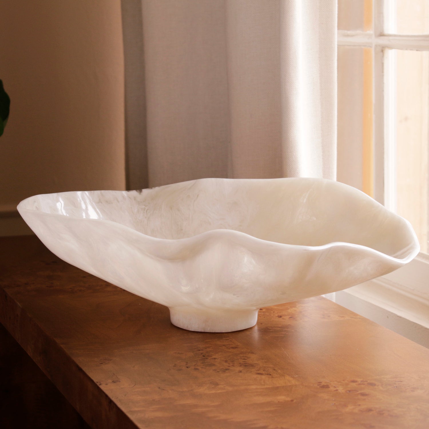Alabaster Large Oval Bowl White Swirl