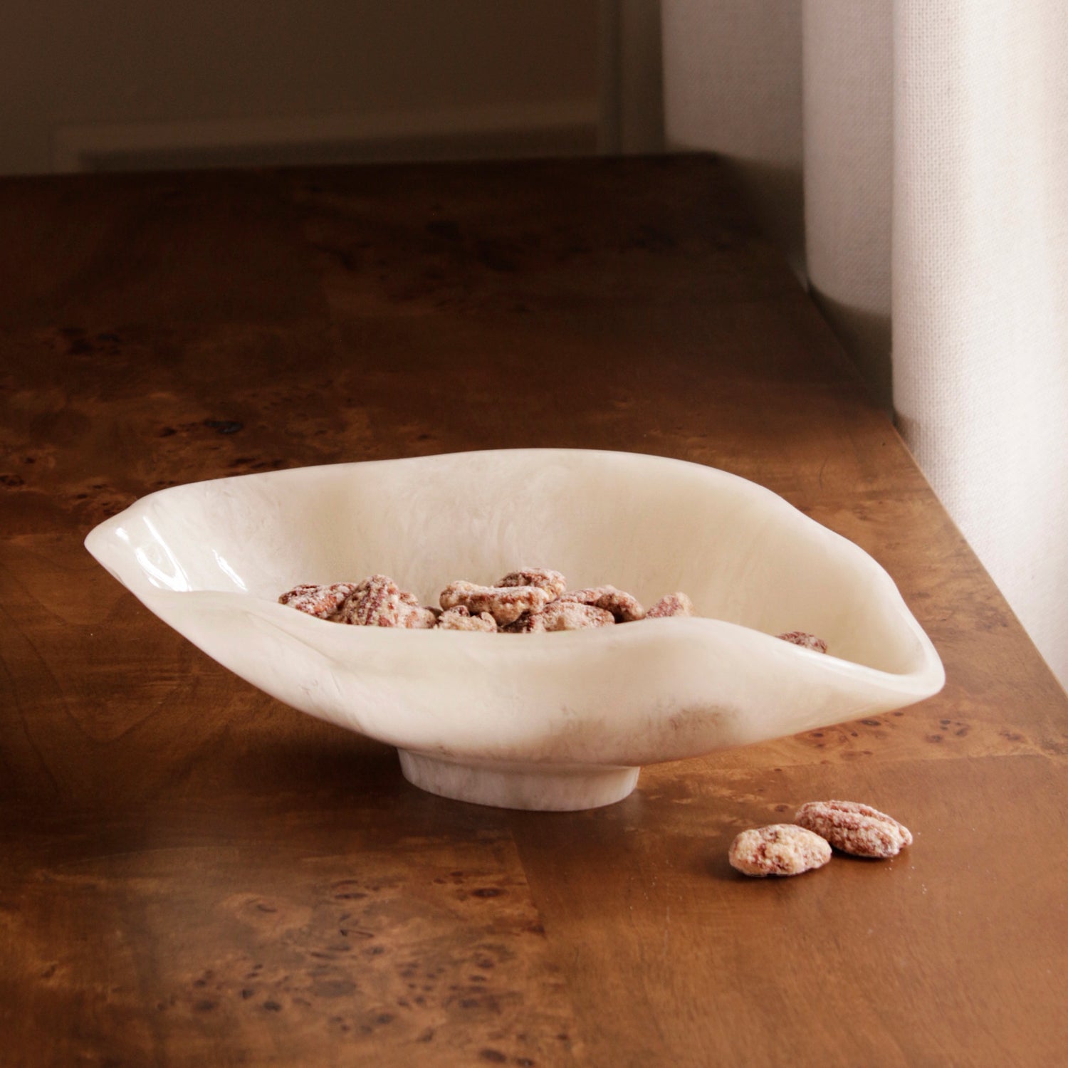 Alabaster Small Oval Bowl White Swirl