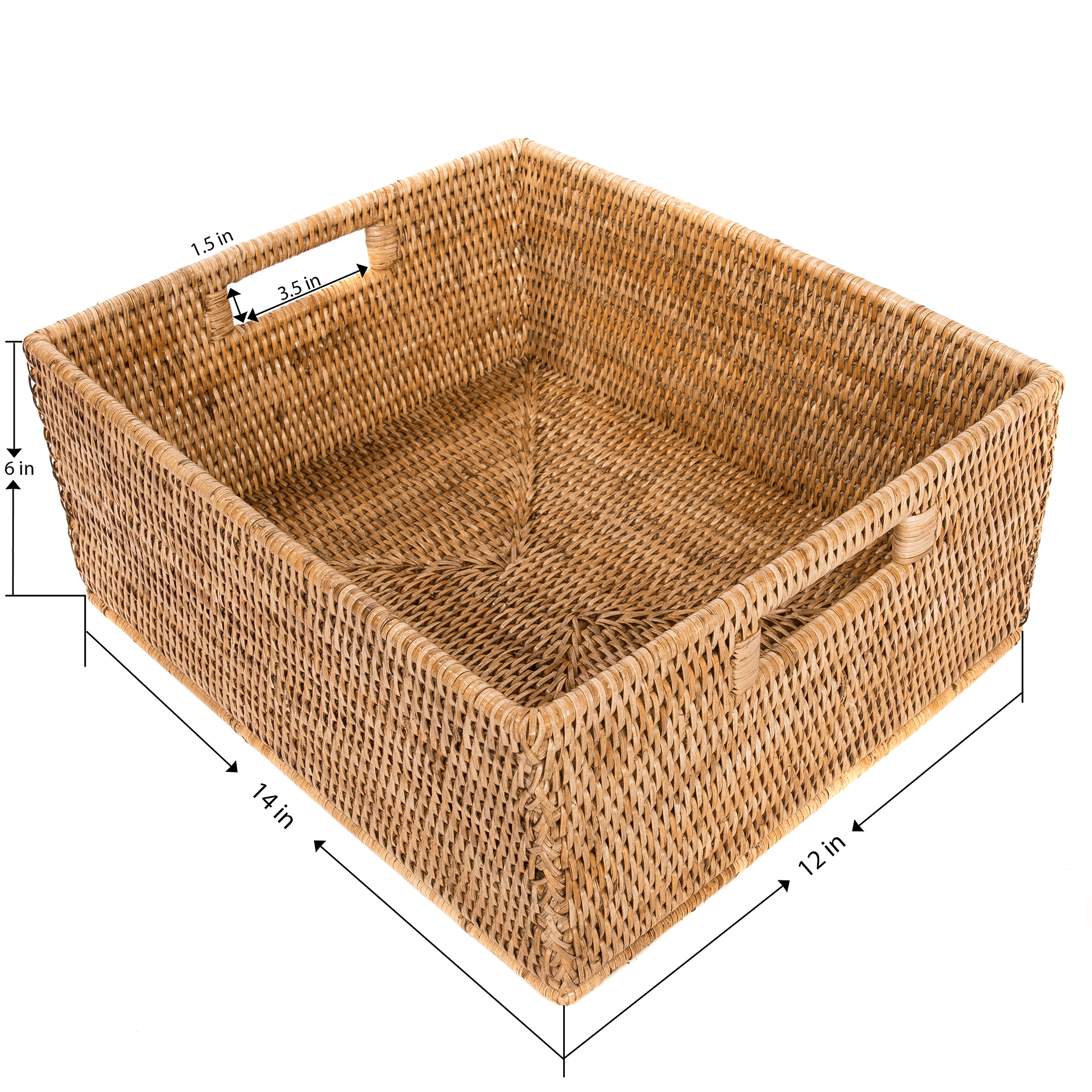 Artifacts Rattan™ Rectangular Basket with Cutout Handles: Honey Brown