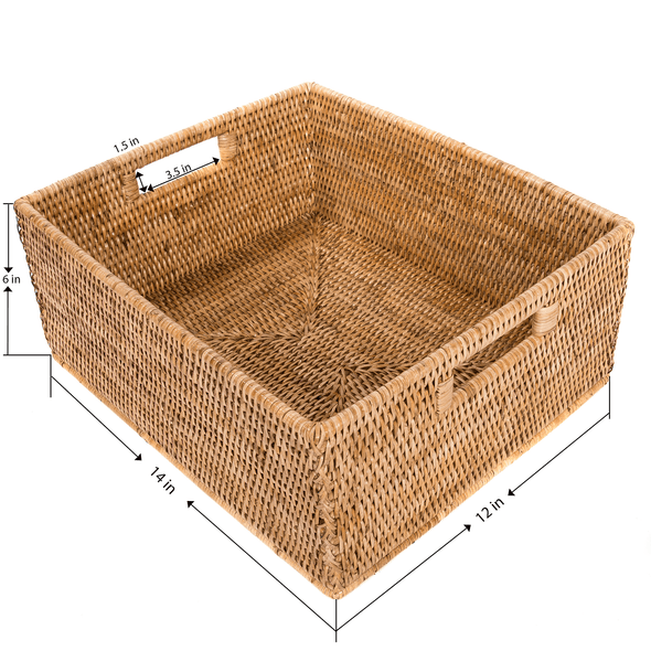 Artifacts Rattan™ Rectangular Basket with Cutout Handles: Honey Brown