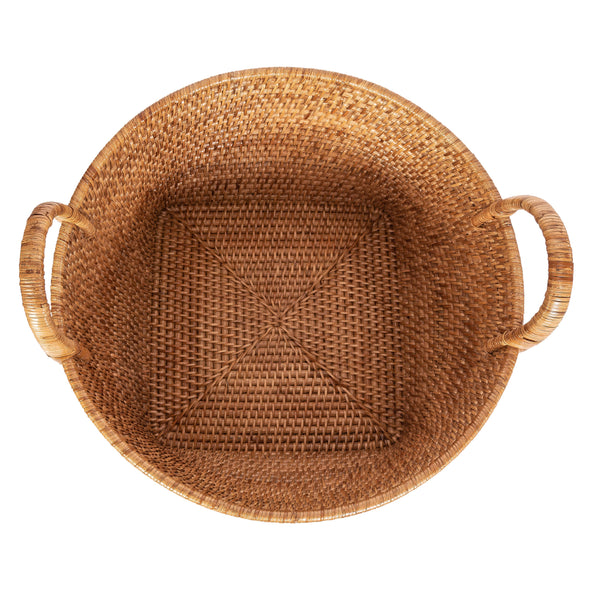 Artifacts Rattan™ Saboga Home Round Basket with Hoop Handles: Honey Brown
