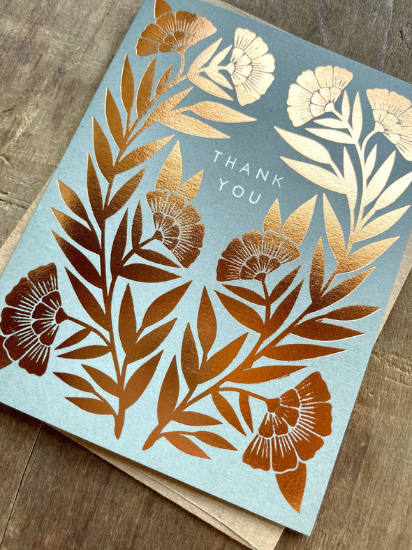 Thank You Gold Foil Floral Greeting Card