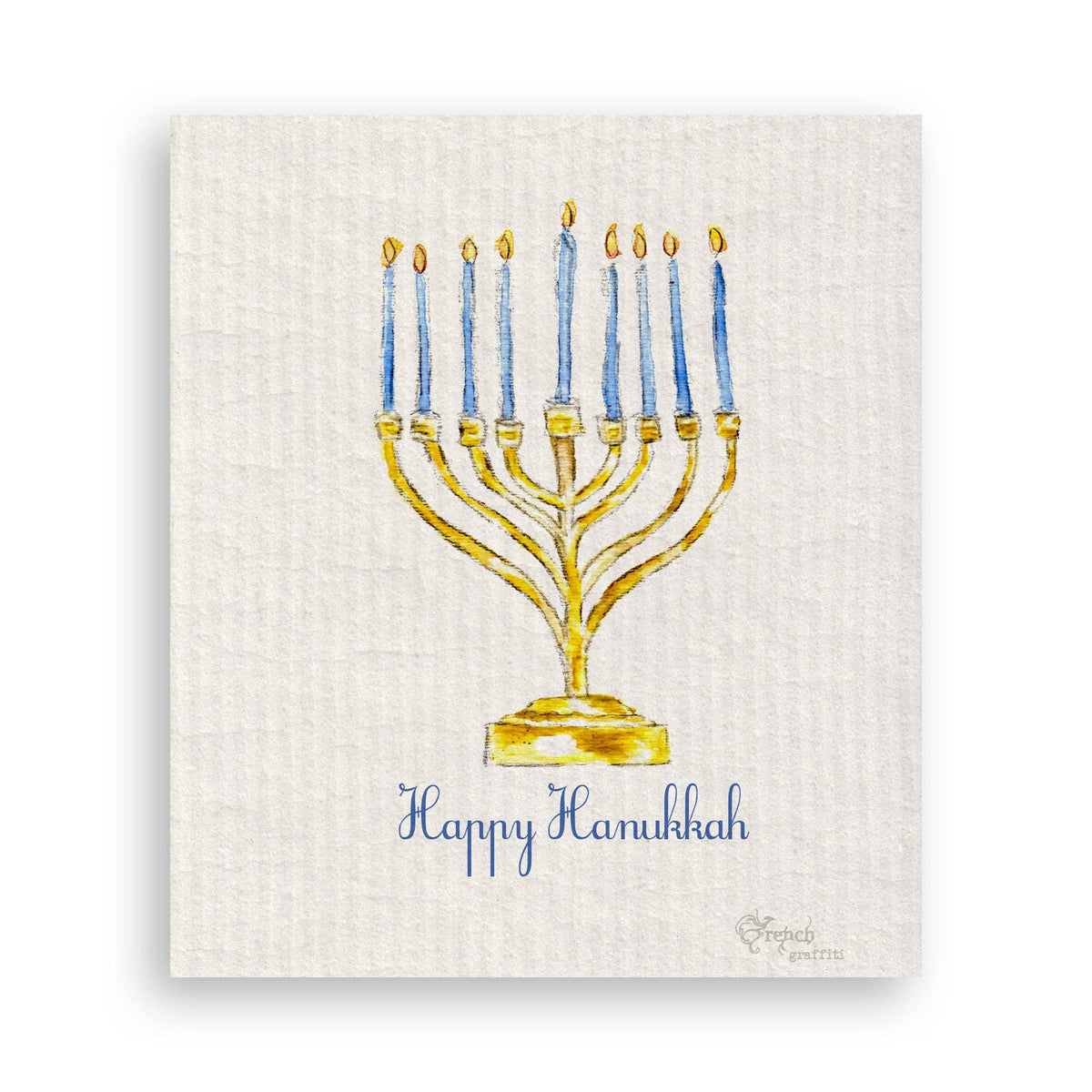 Menorah with Happy Hanukkah: White Square Pillow / Remove Words / -
