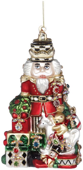 Jeweled Nutcracker Ornament, Red and Green - 8 Inches