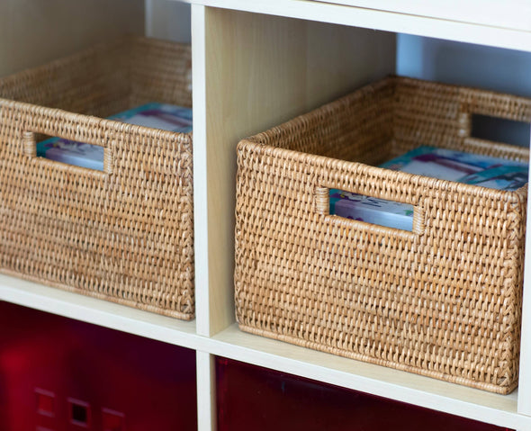 Artifacts Rattan™ Square Storage Basket With Handles: Honey Brown